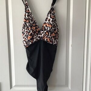 Aqua Eve Leopard Print and Black One-Piece Swimsuit